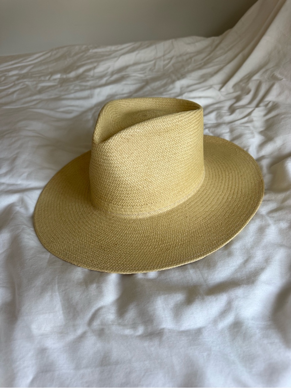 Teressa Foglia Classic Wide Brim Straw Fedora Hat - Cream